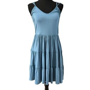 Venus Strappy Tiered Sundress V Neck Blue Coastal Resort Vacation Sz Small